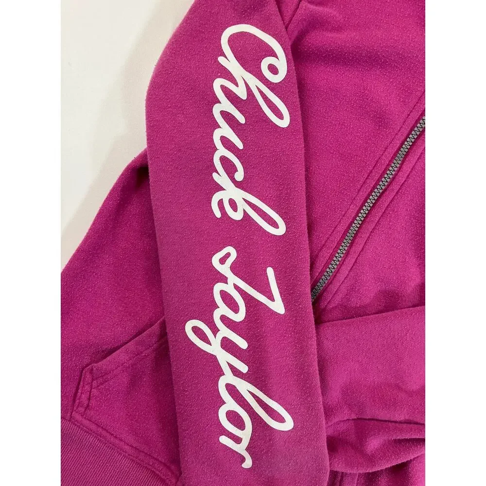 Converse Girls L 12-13 Pink Chuck Taylor Full Zip Hoodie Logo Sweatshirt